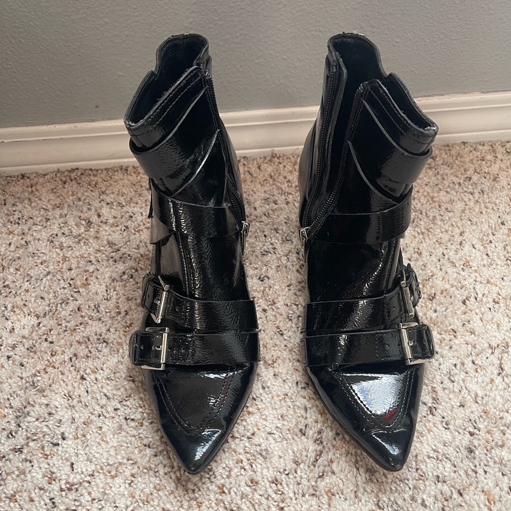 Ash Black Patent Leather Ankle Boots